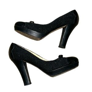 KATE SPADE Black MARLENA block heel tweed 7 1/2 bow